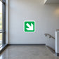 Green square sticker with white down arrow
