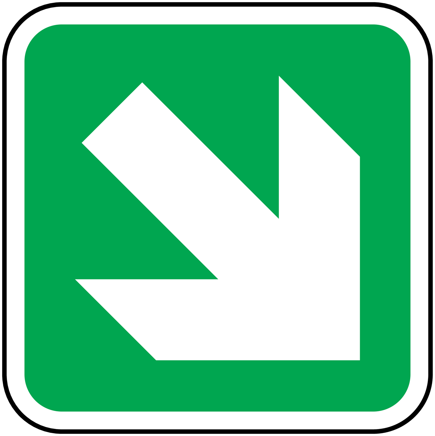 Green rounded-square sticker with white down arrow