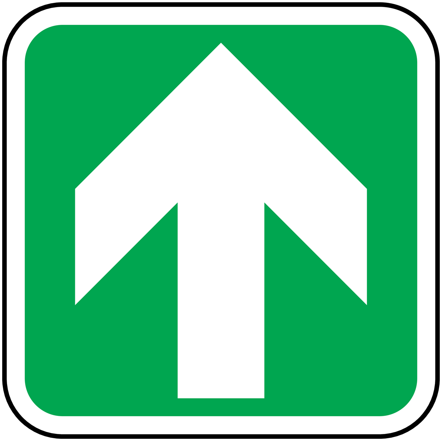 Green square sticker with white upward arrow