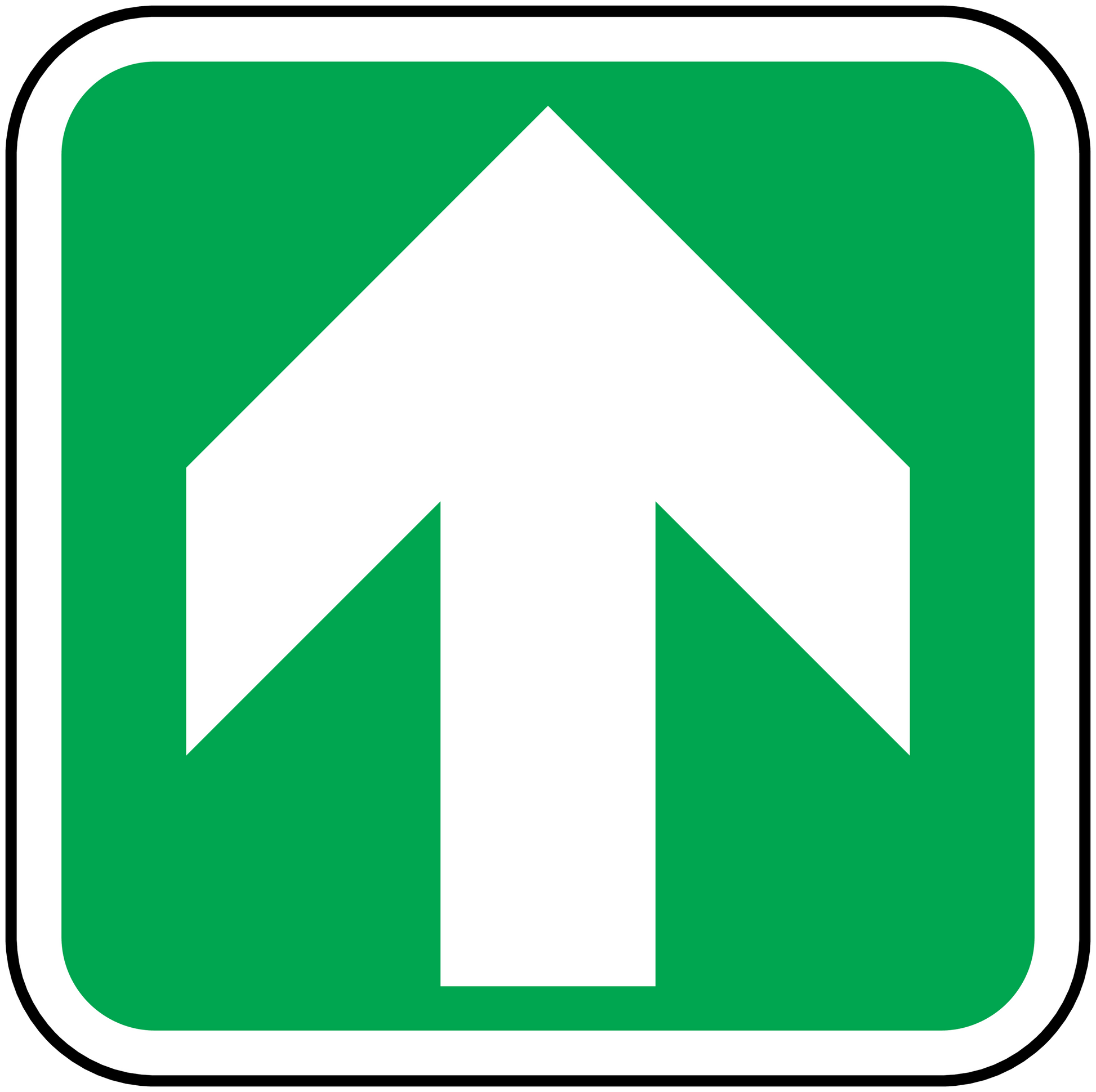 Green square sticker with white upward arrow