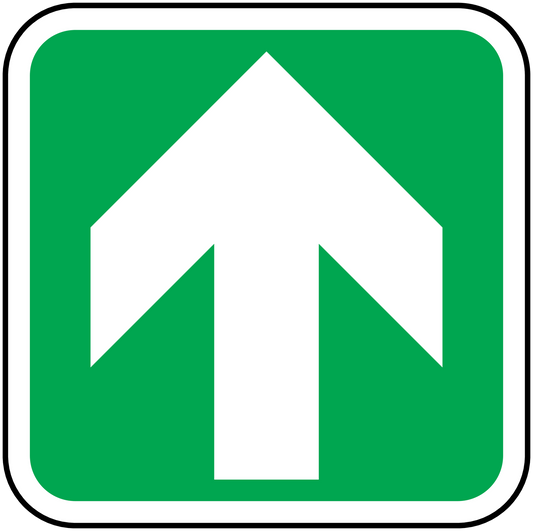 Green square sticker with white upward arrow