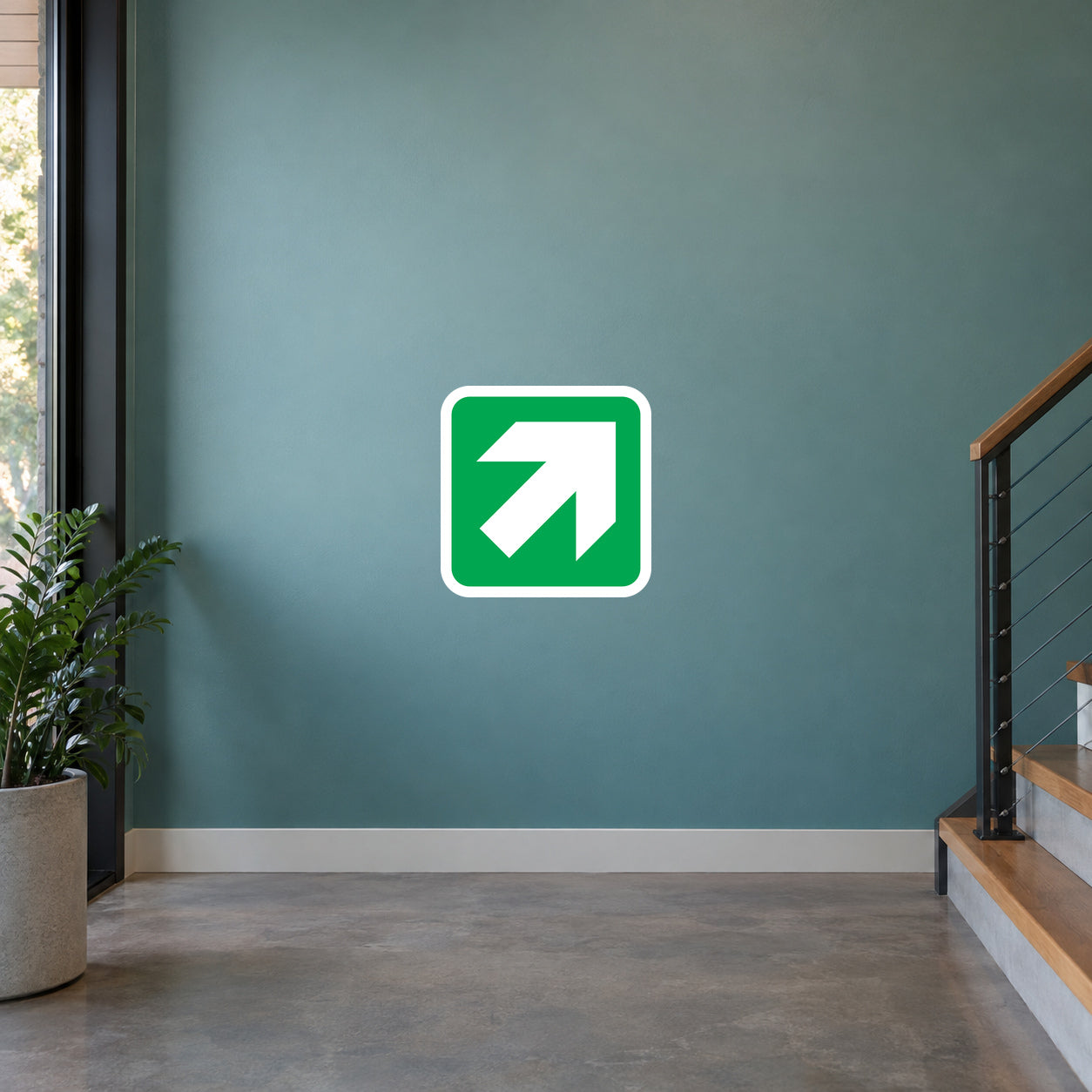 Up-right arrow sticker with green arrow inside a white rounded square border