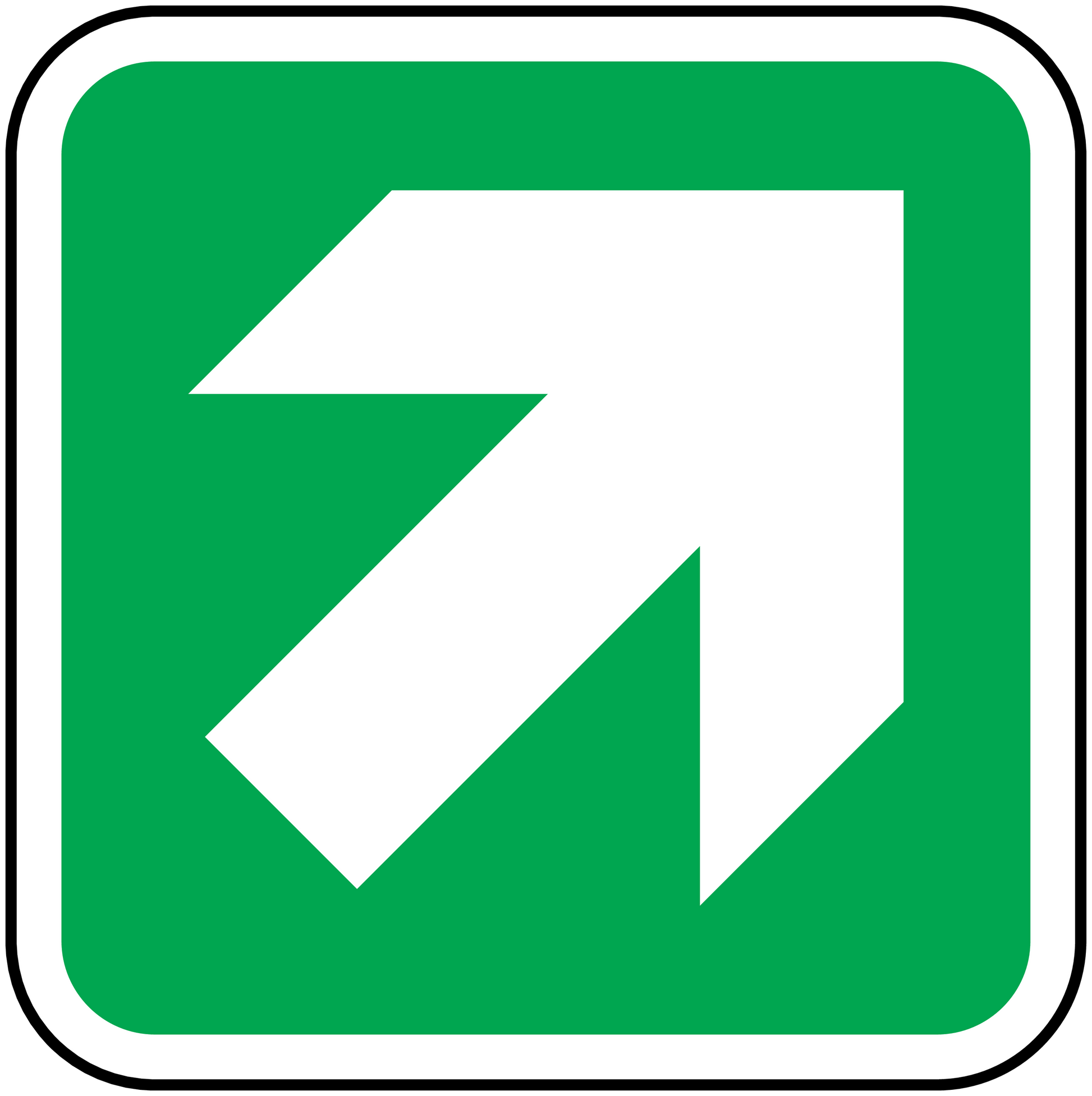 Green square sticker with white up-right arrow