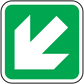 Emergency arrow down-left sticker, green background with white directional arrow