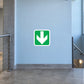 Green square sticker with white border and downward arrow icon