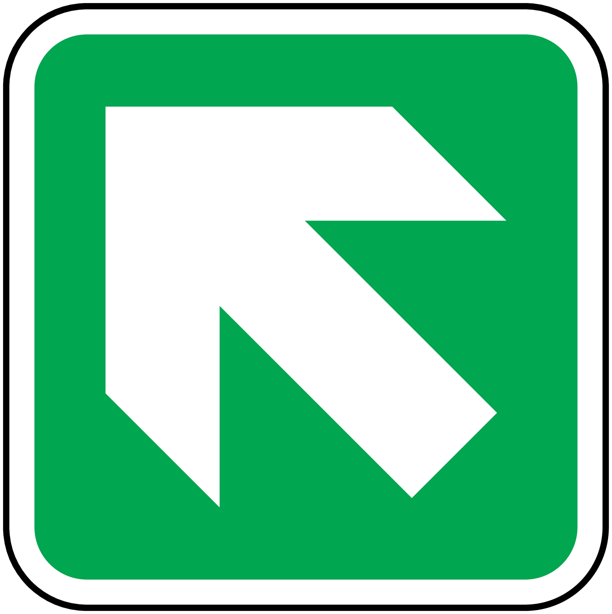 Green square sticker with white diagonal arrow pointing up-right