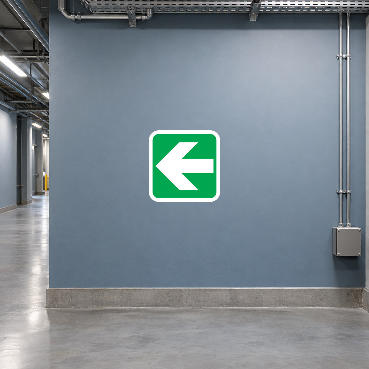 Left arrow sticker in a green rounded square with a white arrow