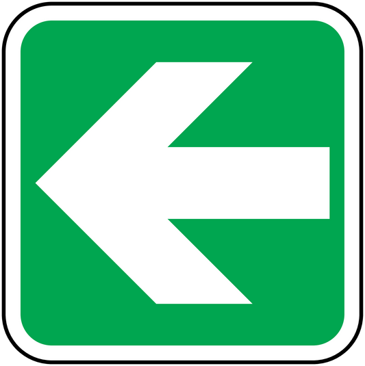 Left arrow sticker, green square with white arrow and white border