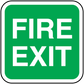 Green fire exit sign sticker with white “FIRE EXIT” text inside a rounded border