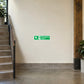 Emergency stairs down sign sticker, green with arrow and running figure icon