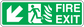 Fire exit down sticker with green sign, running figure, flame FIRE EXIT text