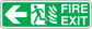Green fire exit sticker with left arrow, running figure, and FIRE EXIT text
