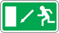 Emergency exit down direction sticker, green with white running figure and arrows