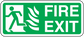 Green fire exit sticker with running figure, arrow, and white 'FIRE EXIT' text