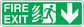 Green fire exit down safety sticker with running figure and downward arrow