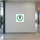 EXIT arrow direction safety sticker, green and black on white square