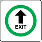 Exit arrow sticker with black up arrow and green circular border, text 'EXIT'.