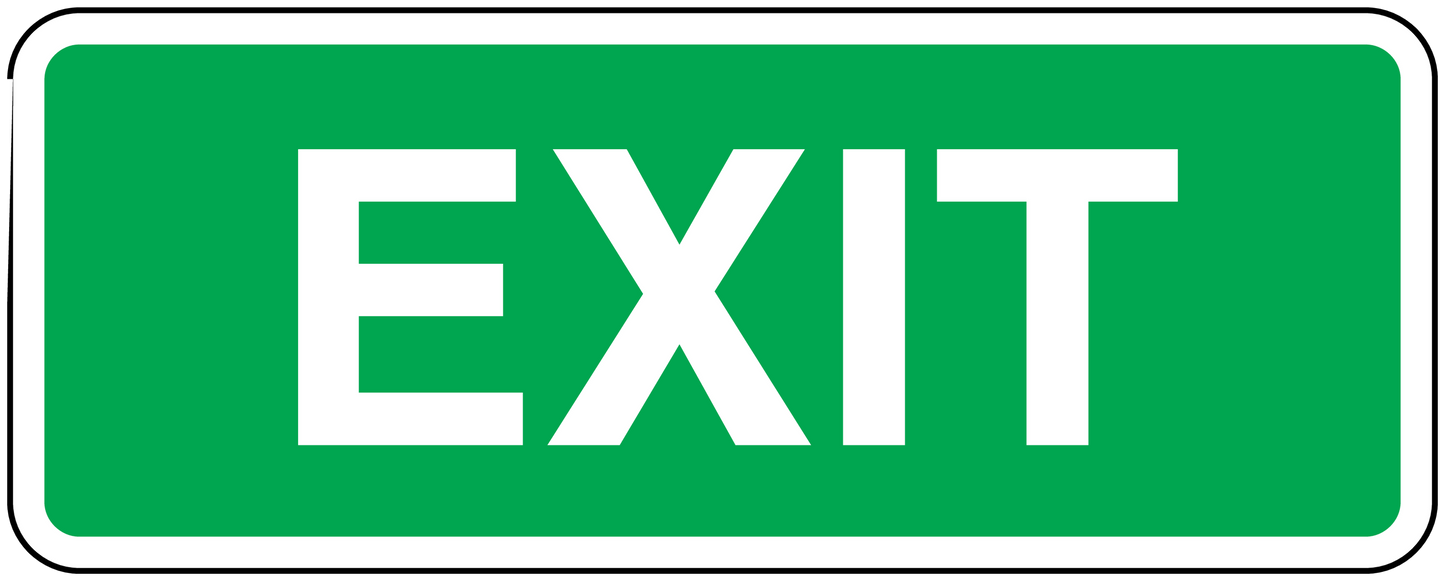 Green exit sticker with bold white EXIT text