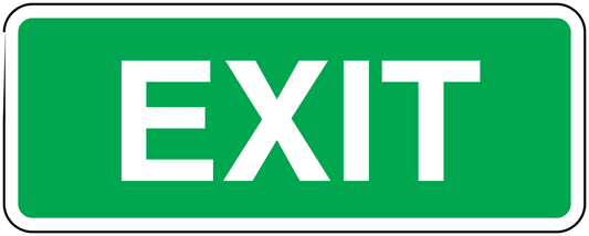 Green exit sticker with bold white EXIT text