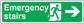 Emergency stairs right direction sticker with running figure and arrow, white on green
