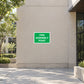 Fire assembly point sticker: green square with white “FIRE ASSEMBLY POINT” text