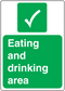 Eating and drinking area sticker with green square and checkmark symbol