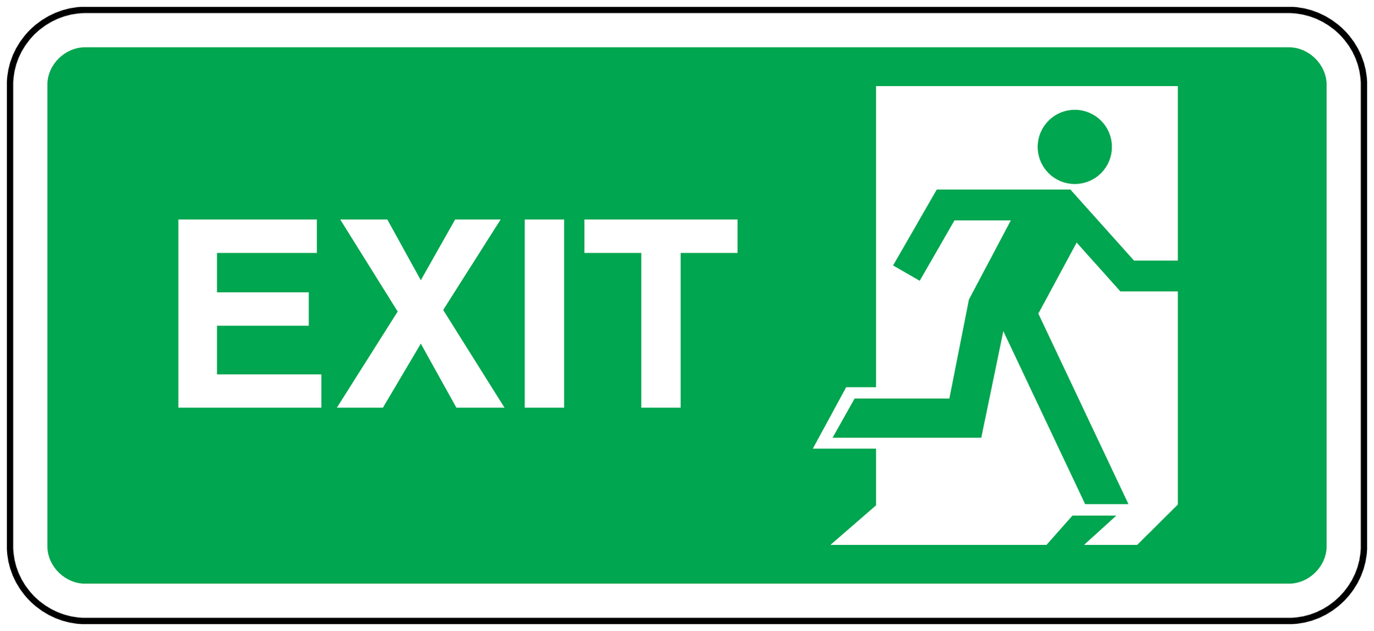 Exit door sticker, green with white EXIT text and running figure pointing right