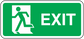 Green exit sticker with white running figure and EXIT lettering