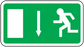 Door downstairs sticker with green sign, white door, down arrow, and descending stairs icon