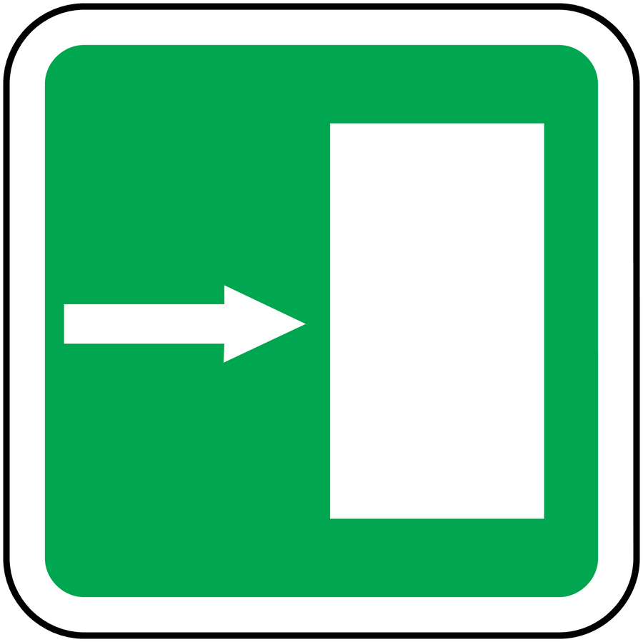 Right door direction sticker: green square icon with arrow pointing right