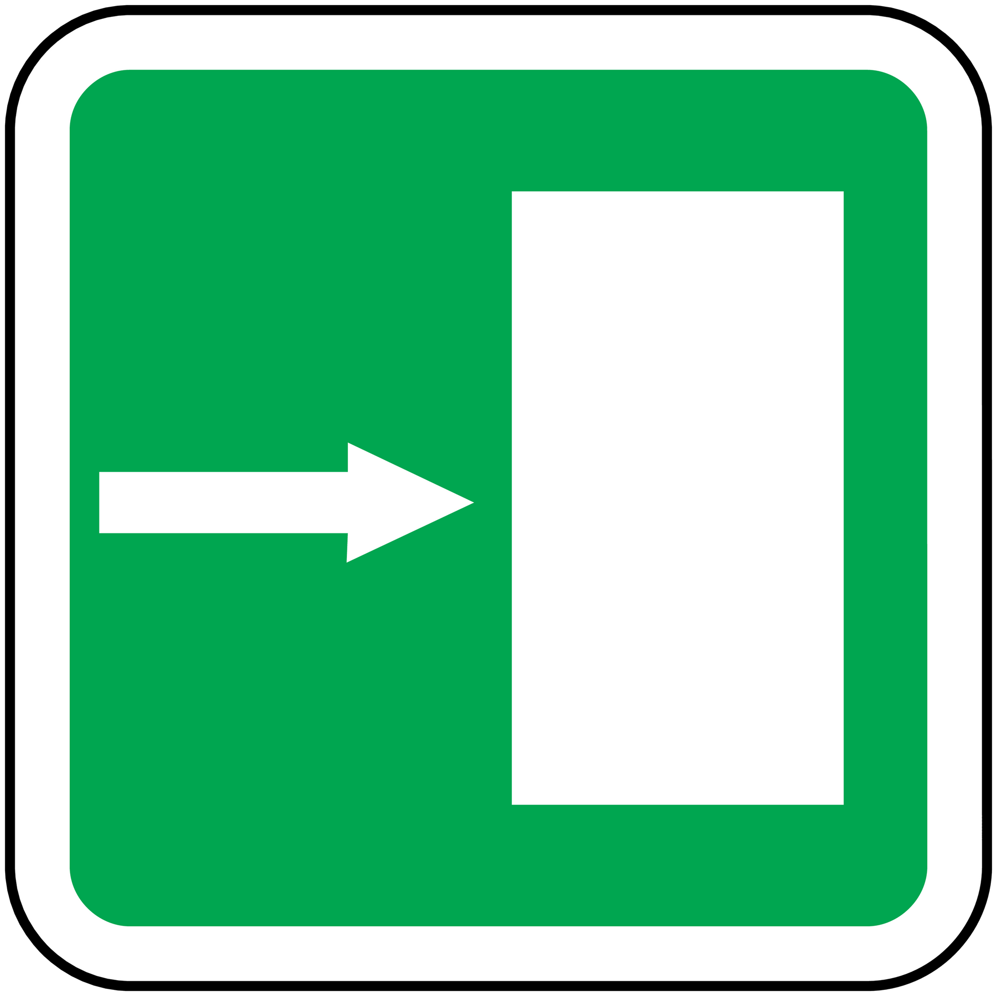 Right door direction sticker: green square icon with arrow pointing right