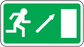 Emergency door up sticker, green rectangle with white upward arrow, door icon, and blank panel