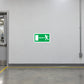 Emergency left door sticker with green directional sign and running figure