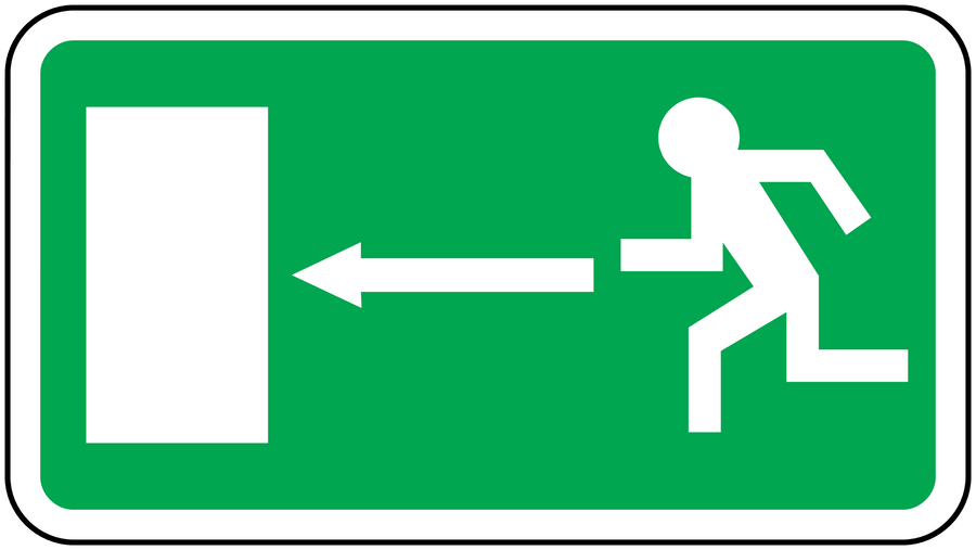 Emergency door left exit sticker with green sign and left arrow