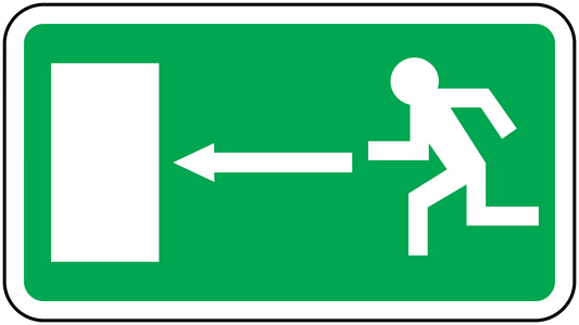 Emergency door left exit sticker with green sign and left arrow