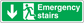 Emergency stairs down sticker with green background, white down arrow, and running figure