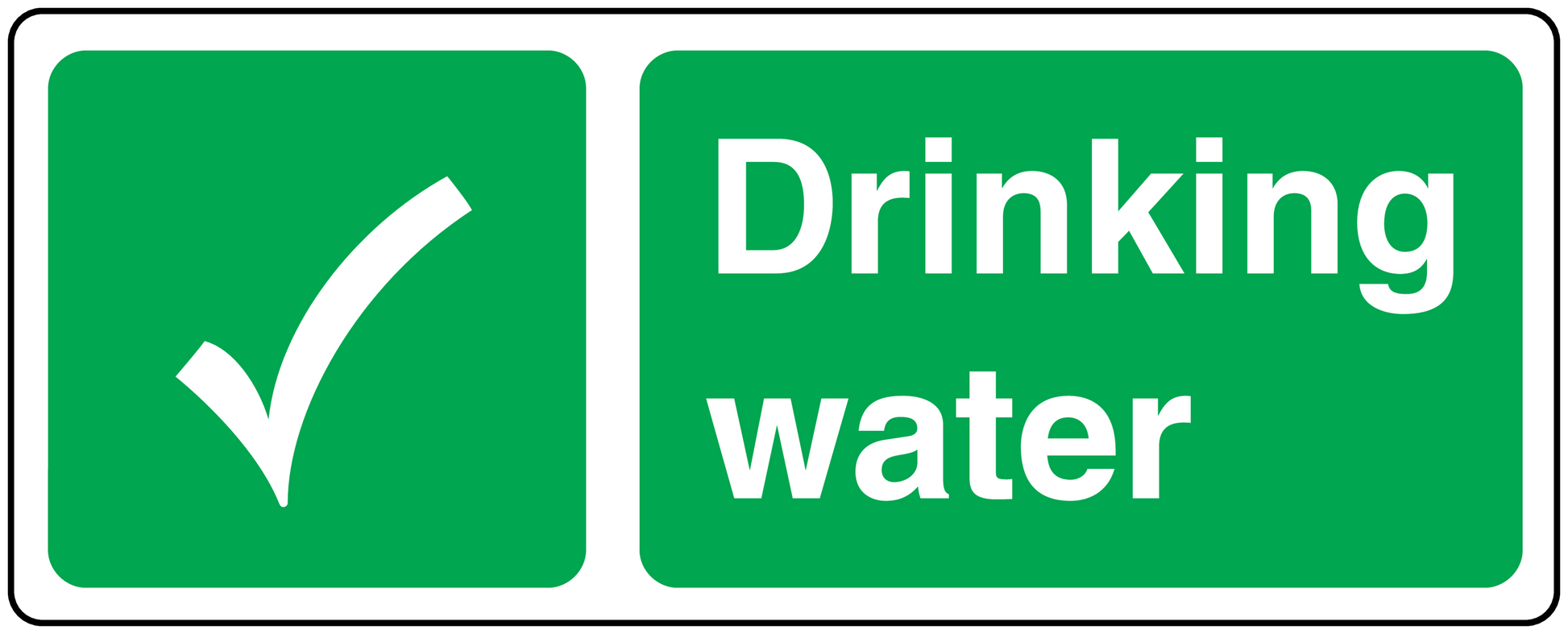 Drinking water sticker: white checkmark and 'Drinking water' on green
