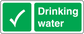 Drinking water sticker: white checkmark and 'Drinking water' on green
