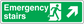 Emergency stairs up right sticker with green sign, white text, running man and arrow icon