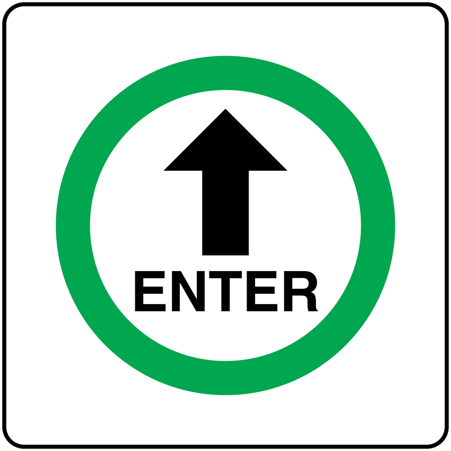 Enter sticker with green ring, black upward arrow, and bold “ENTER” text