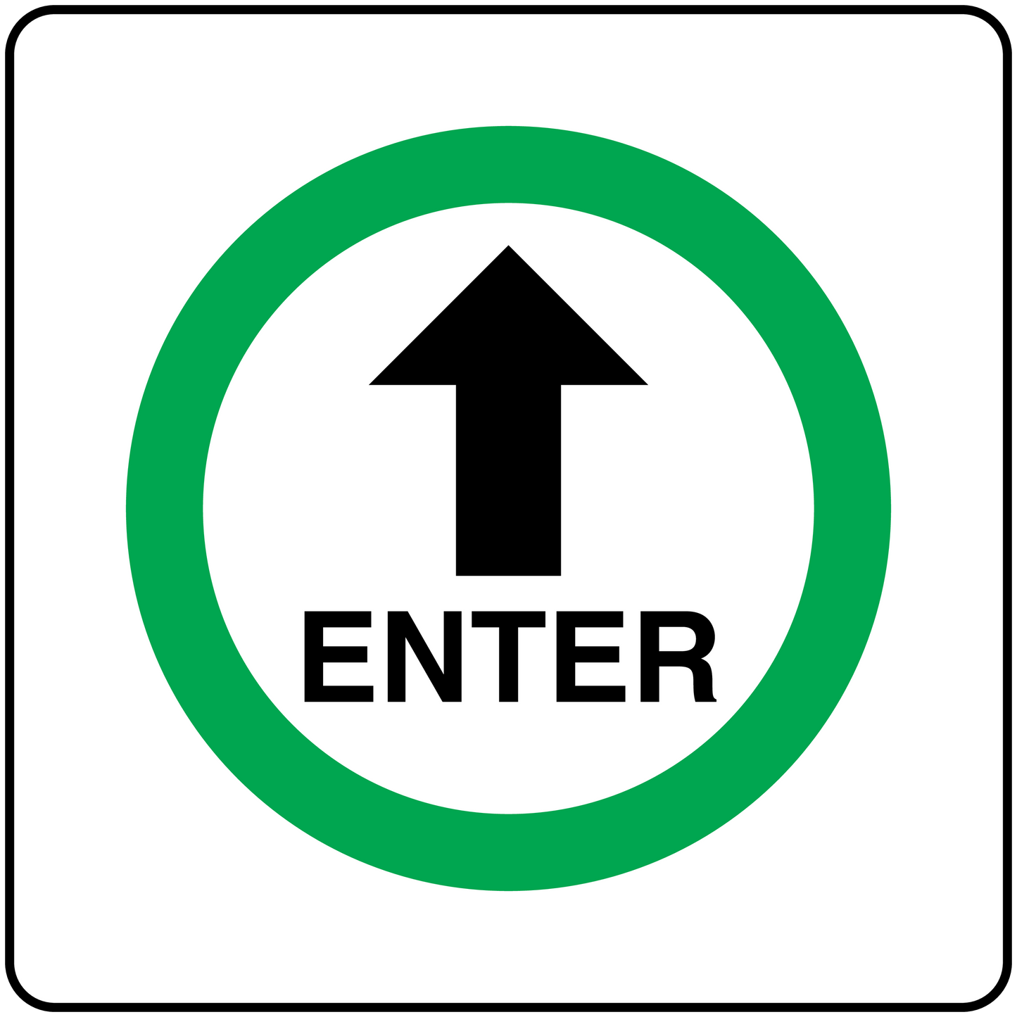 Enter sticker with green ring, black upward arrow, and bold “ENTER” text