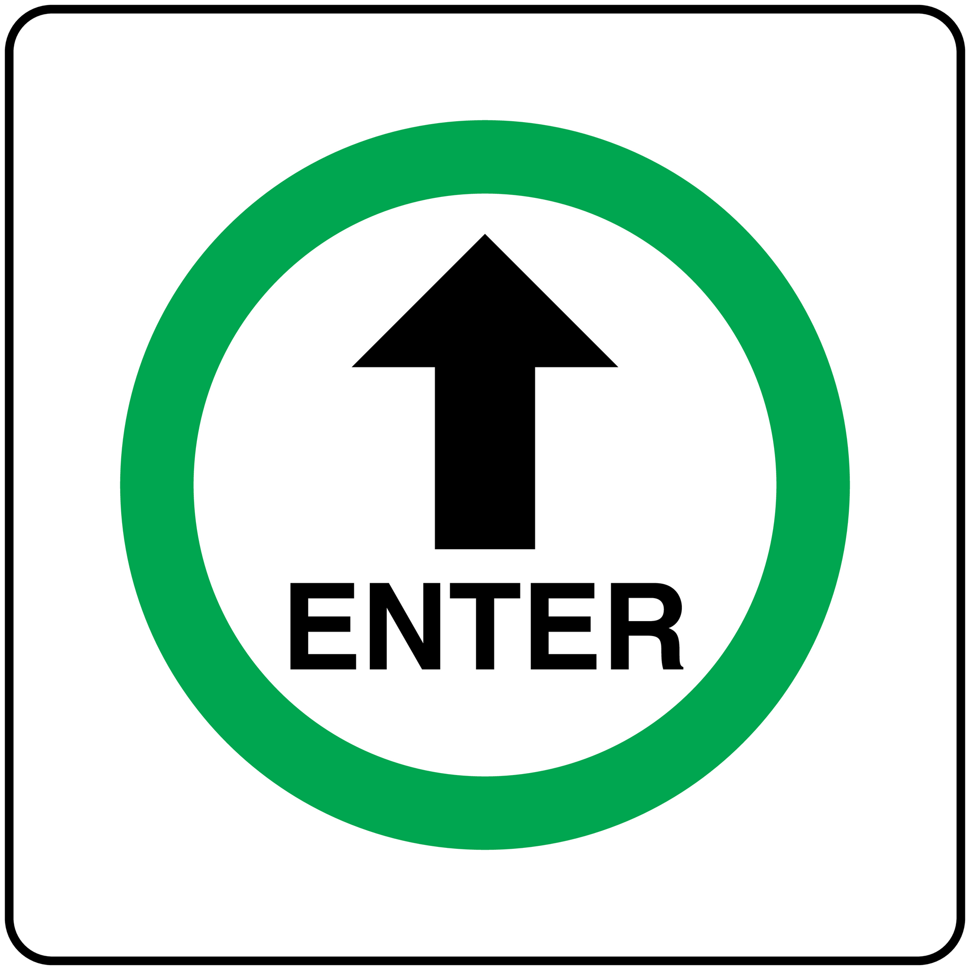 Enter sticker with green ring, black upward arrow, and bold “ENTER” text