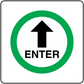 Enter sticker with green ring, black upward arrow, and bold “ENTER” text