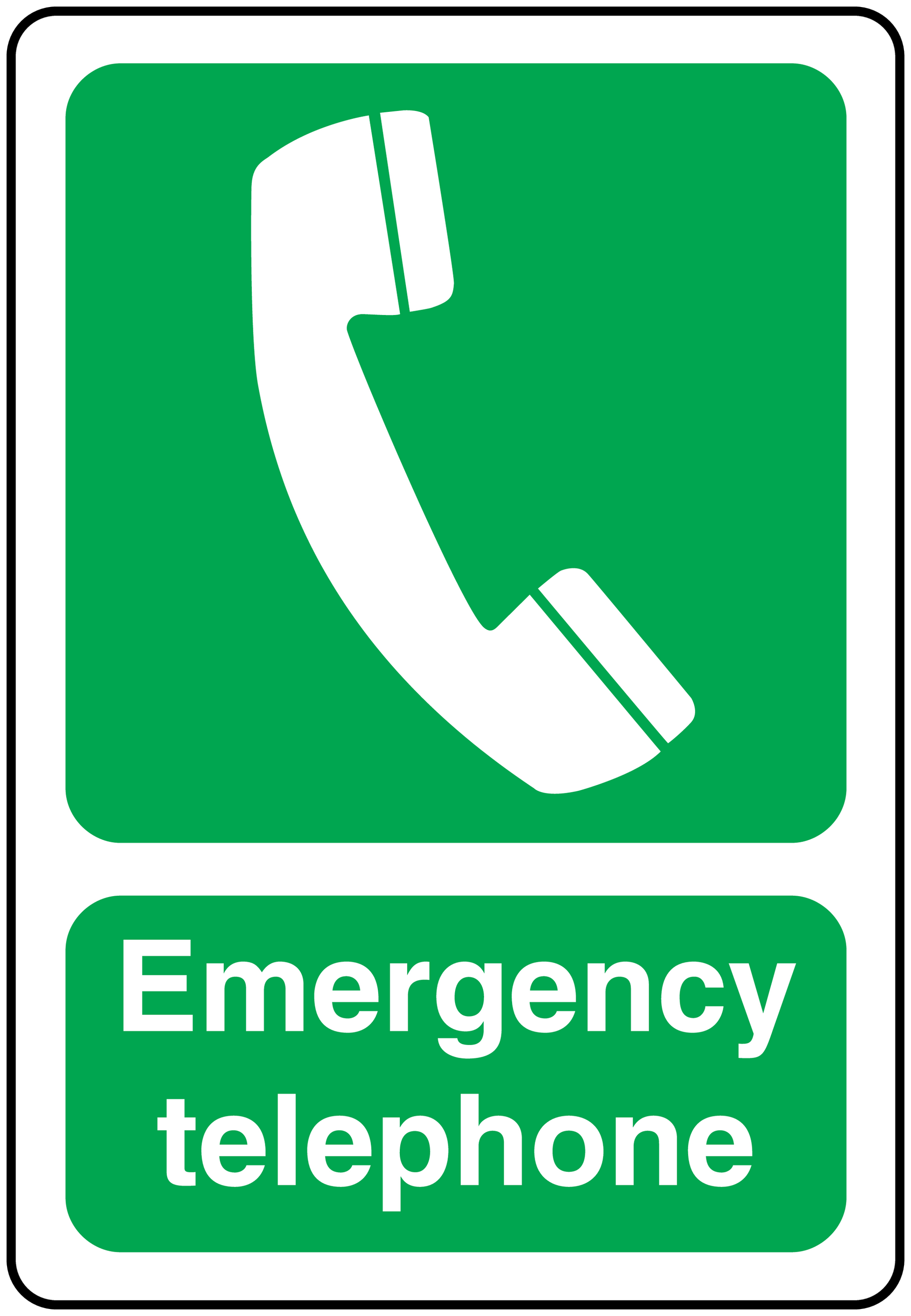 Emergency telephone safety sticker with green phone icon and Emergency telephone text