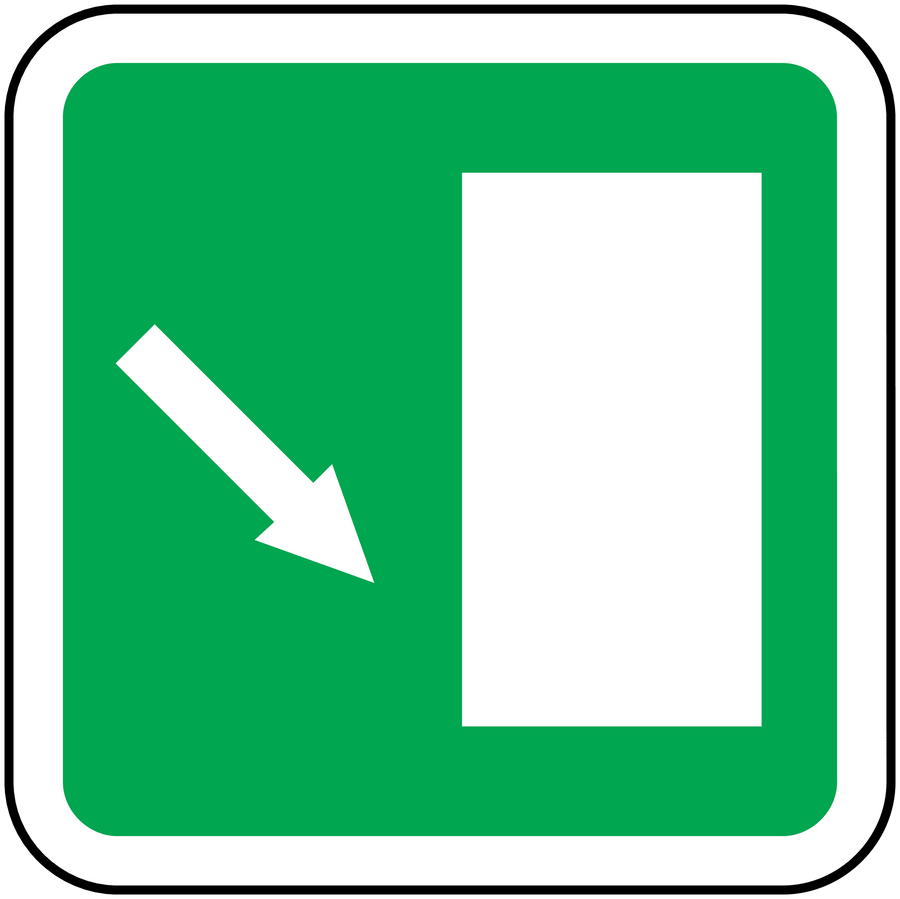 Green emergency down sticker with white border, down arrow, and white panel