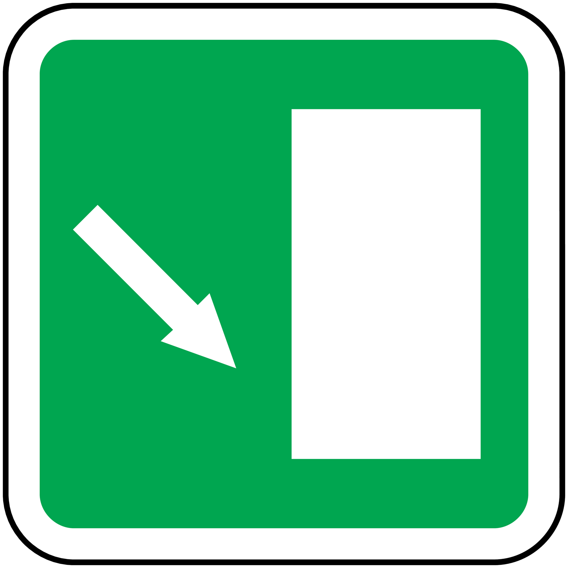 Green emergency down sticker with white border, down arrow, and white panel