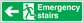 Green emergency stairs left arrow sticker with stairs exit pictogram