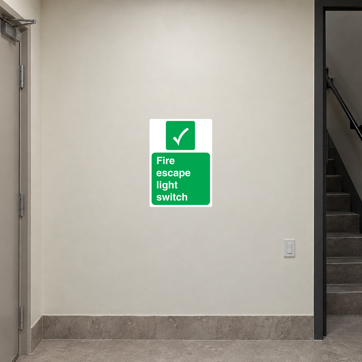 Rectangle wall sticker for fire escape light switch, green check and text