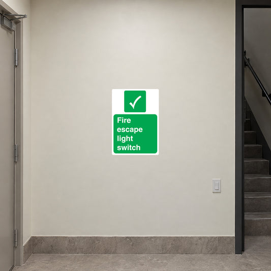 Rectangle wall sticker for fire escape light switch, green check and text