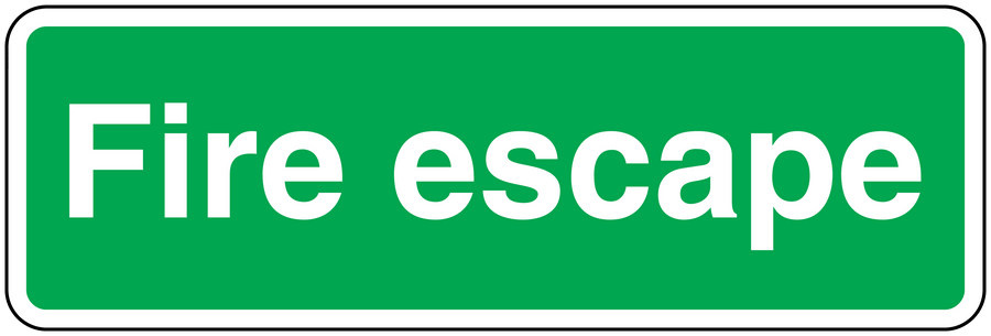 Green fire escape sticker with white lettering